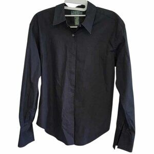 Lauren Ralph Lauren Top Long Sleeve Dress Shirt Black 12P 100% Cotton Preppy